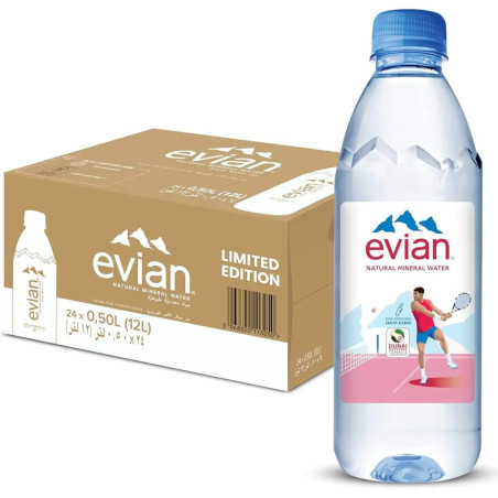Pack 24 bouteilles Evian 50cl eau plate pure prix discount Liège.