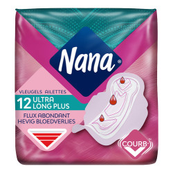 Nana Ultra Long Plus Ailettes Serviettes Hygiéniques 12 Pièces
