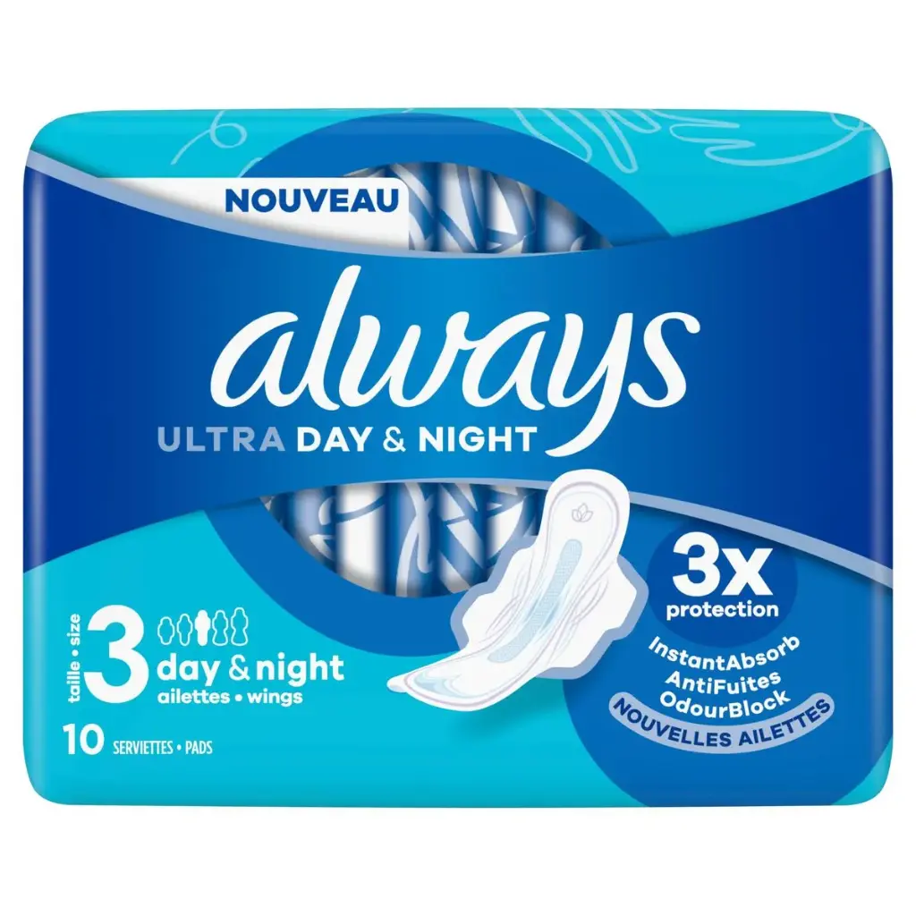 Always Ultra Day & Night Serviettes Hygiéniques 10 Pièces