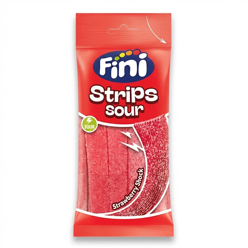 Fini Strips Sour Lacets Fraise Bonbons 90 Gr