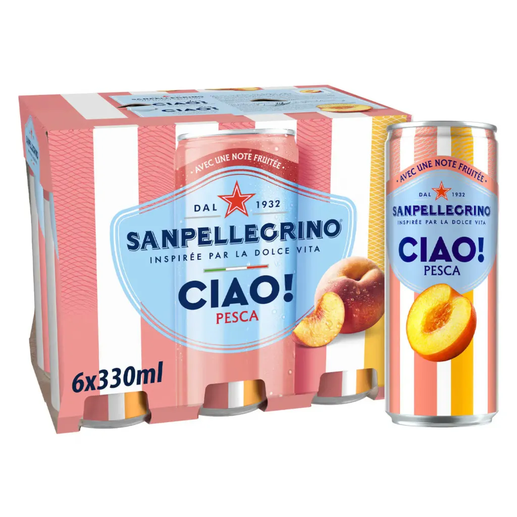 San Pellegrino Ciao Pêche Eau Aromatisée Canette 6x33 Cl