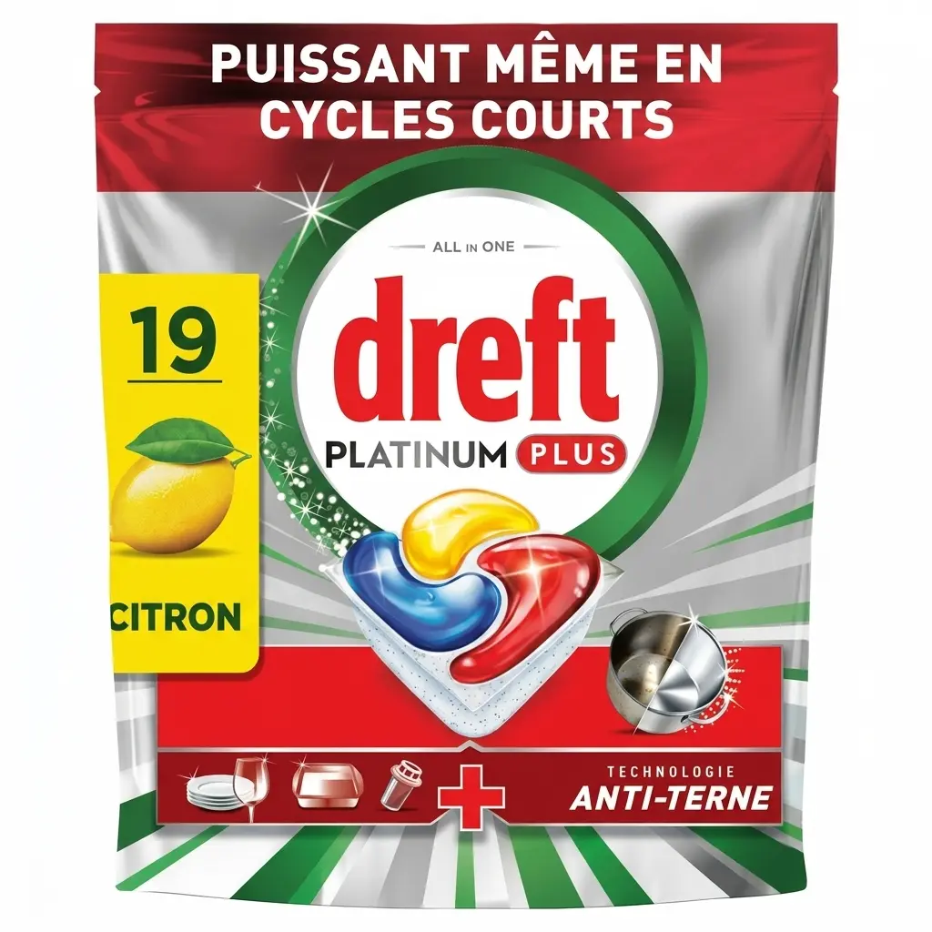 Dreft Platinum Plus Citron Tablettes Lave-Vaisselle 19 Pièces