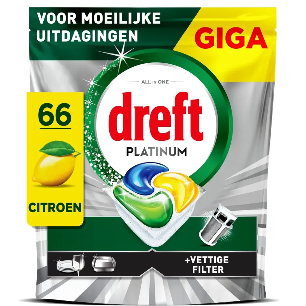 Dreft Platinum Citron Tablettes Lave-Vaisselle 66 Pièces