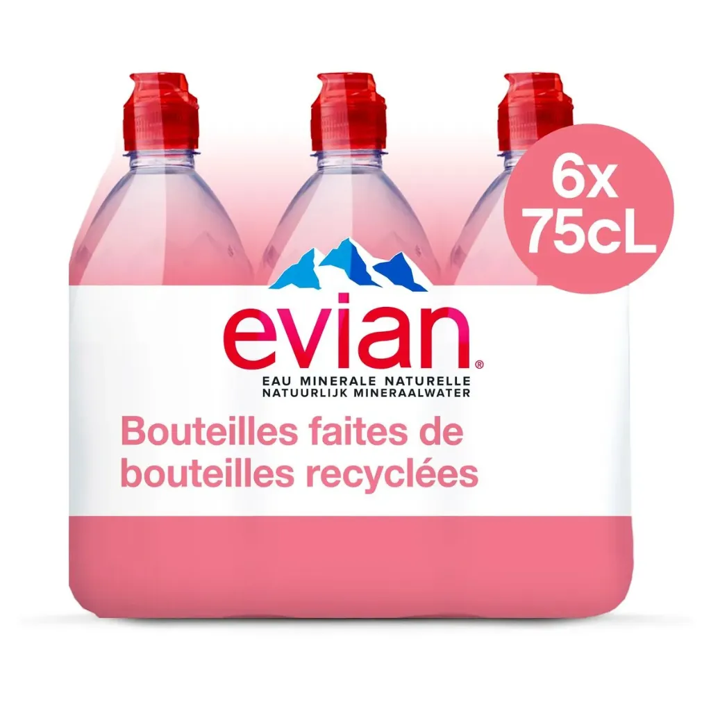 Evian Eau Plate Bouteille Bouchon Sport 6x75 Cl
