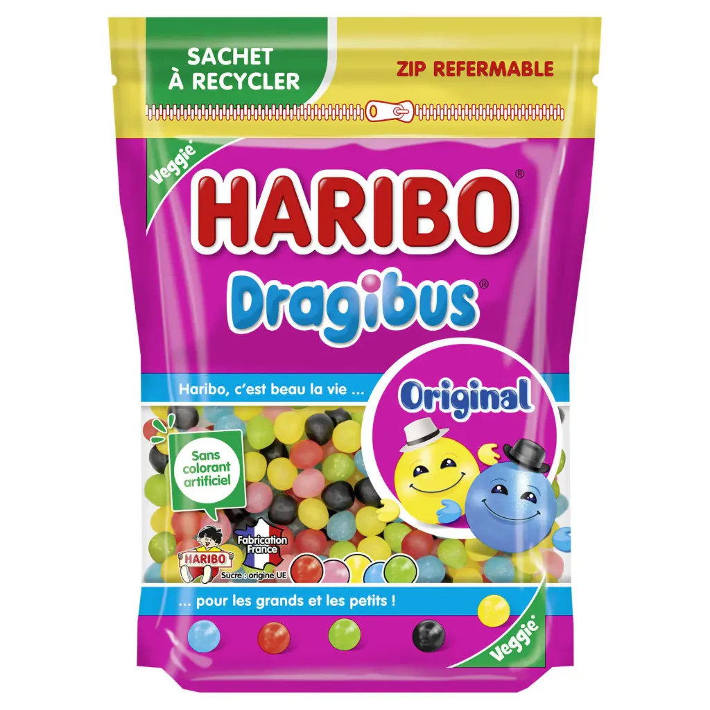 Haribo Dragibus Original Sachet Zip Refermable Bonbons 220 Gr