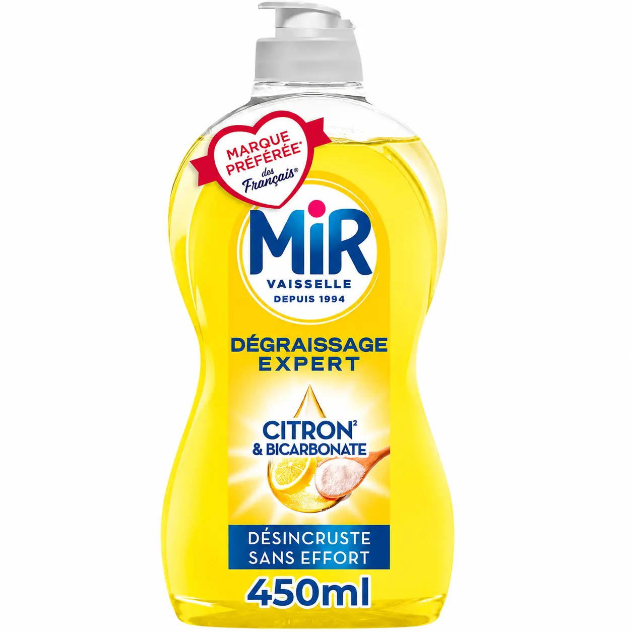 Mir Citron & Bicarbonate Liquide Vaisselle Dégraissant Expert 450 Ml