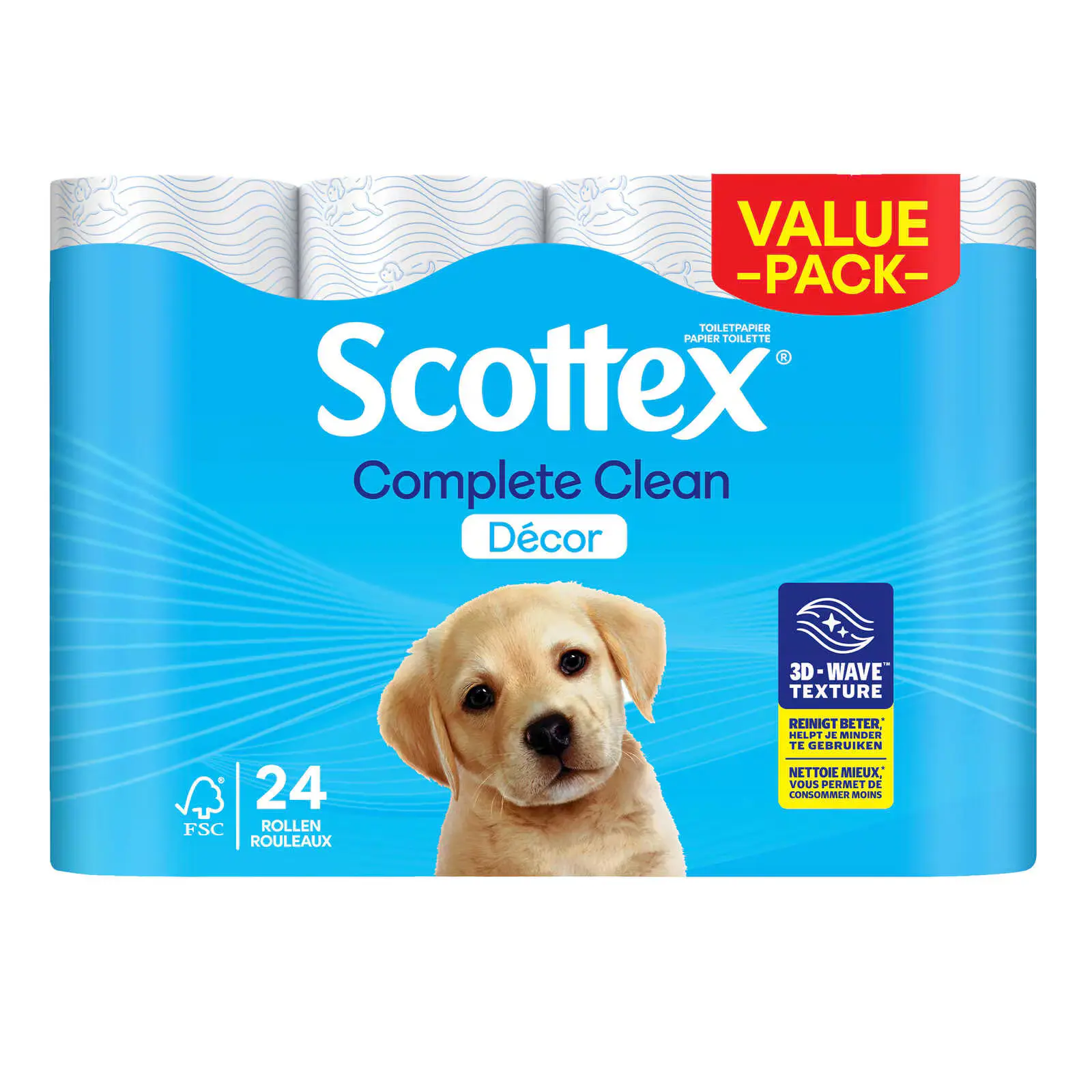 Scottex Complete Clean Décor Papier Toilette 2 Plis 24 Rouleaux