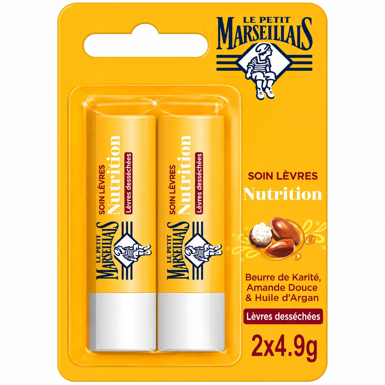 Le Petit Marseillais Soin Lèvres Nutrition Baume 2x4,9 Gr