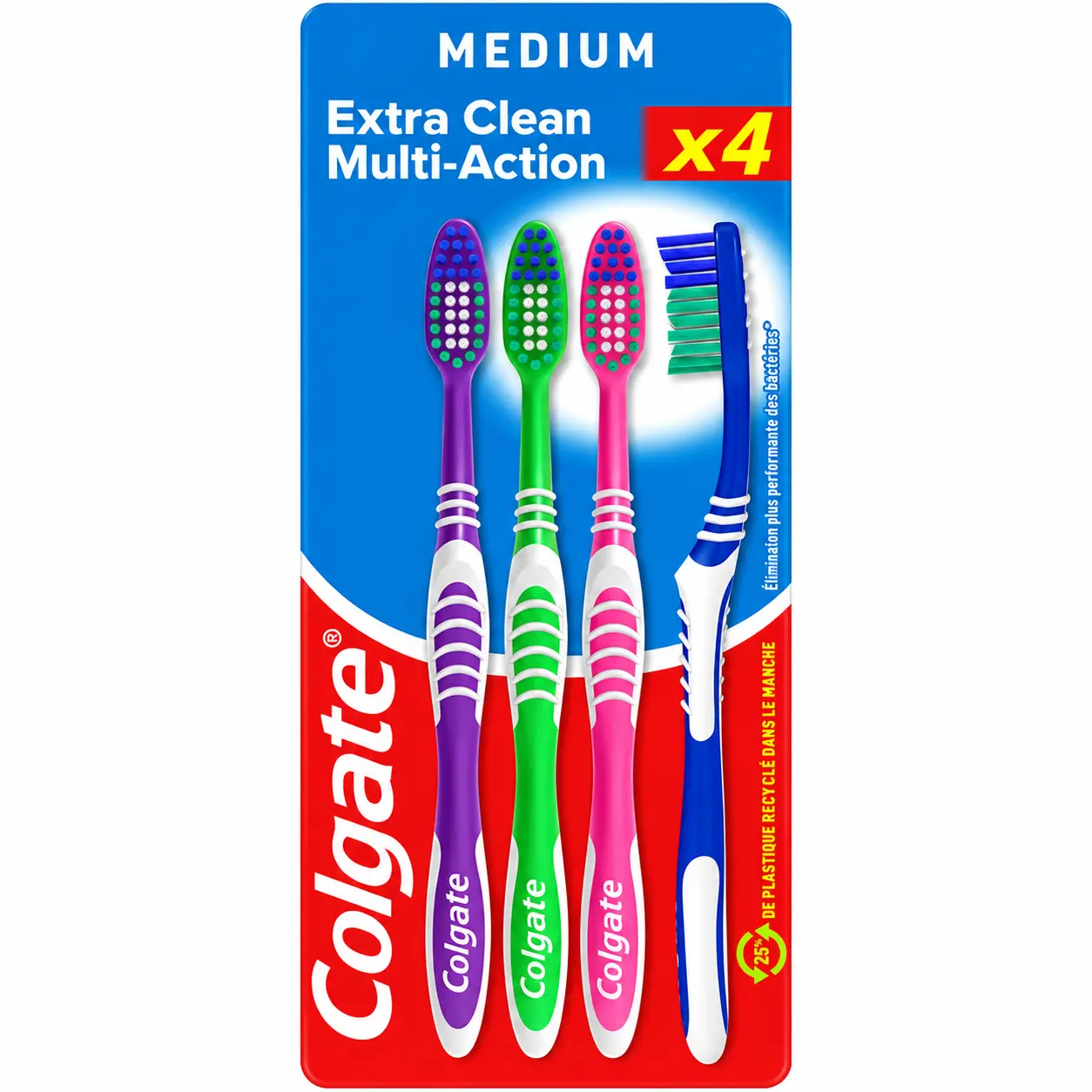 Colgate Extra Clean Multi Action Medium Brosses à Dents 4 Pièces