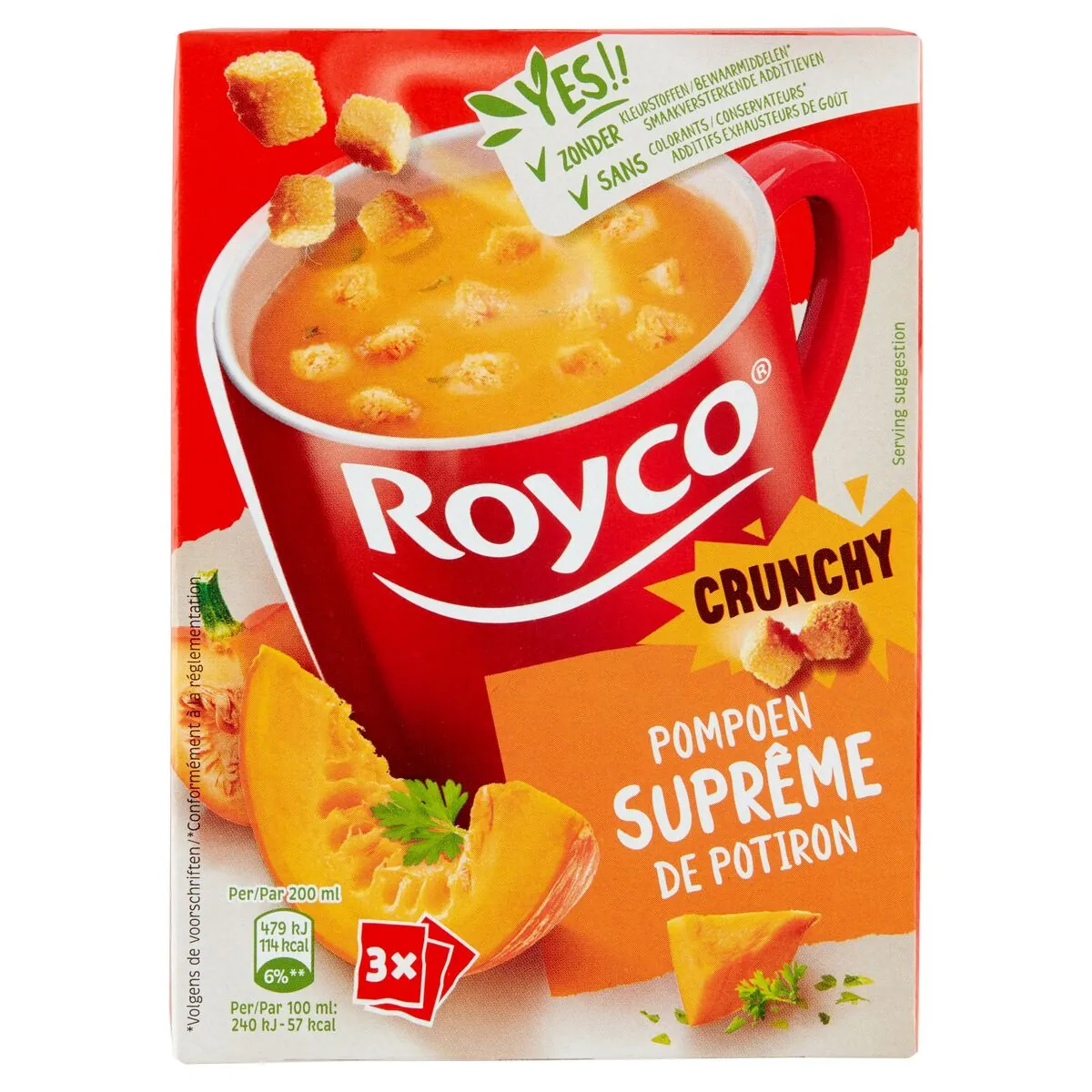 Royco Crunchy Suprême de Potiron Soupe en Sachets 3x22,5 Gr
