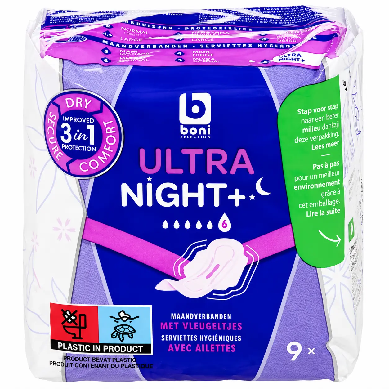 Boni Ultra Night+ Serviettes Hygiéniques 9 Pièces