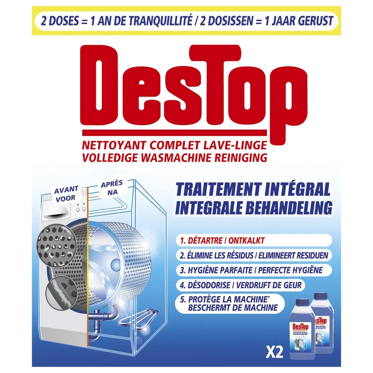 Destop Traitement Intégral Nettoyant Complet Lave-Linge 2x250 Ml