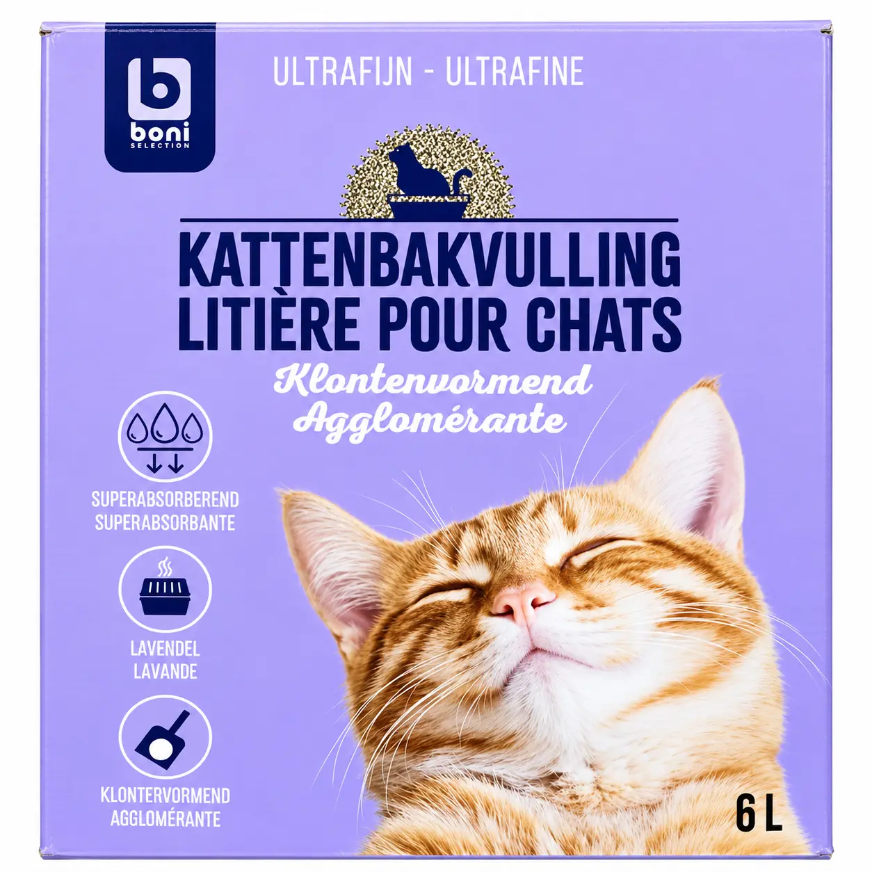 Boni Litière Agglomérante Lavande pour Chats 6 L