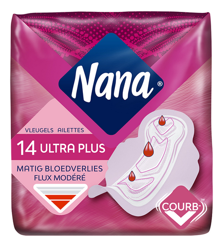 Nana Ultra Régulier Plus Ailettes Serviettes Hygiéniques 14 Pièces