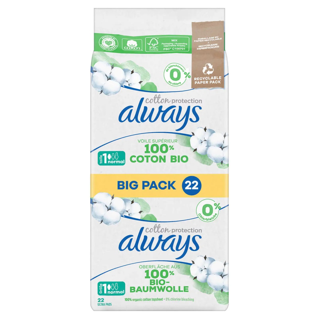 Always Cotton Protection Normal Serviettes Hygiéniques 22 Pièces