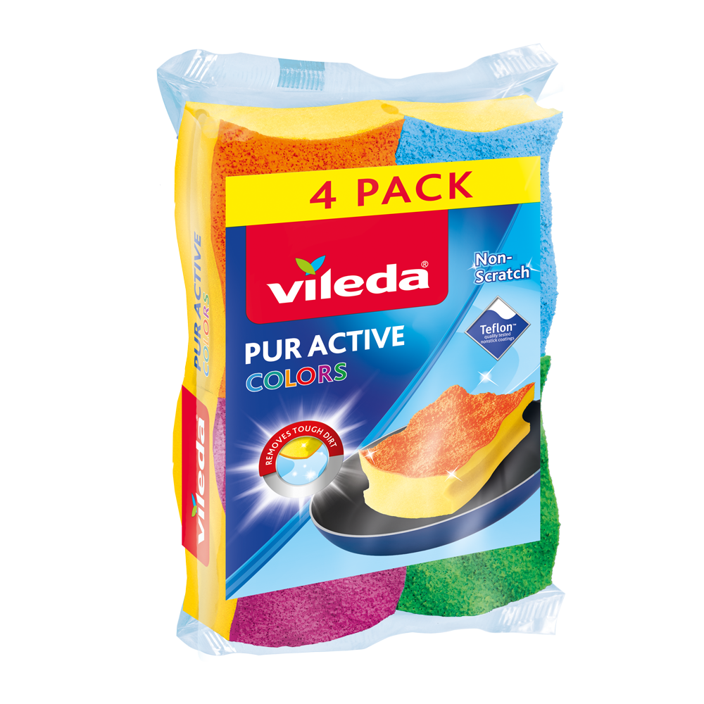 Vileda Pure Active Colors Éponges 4 Pièces