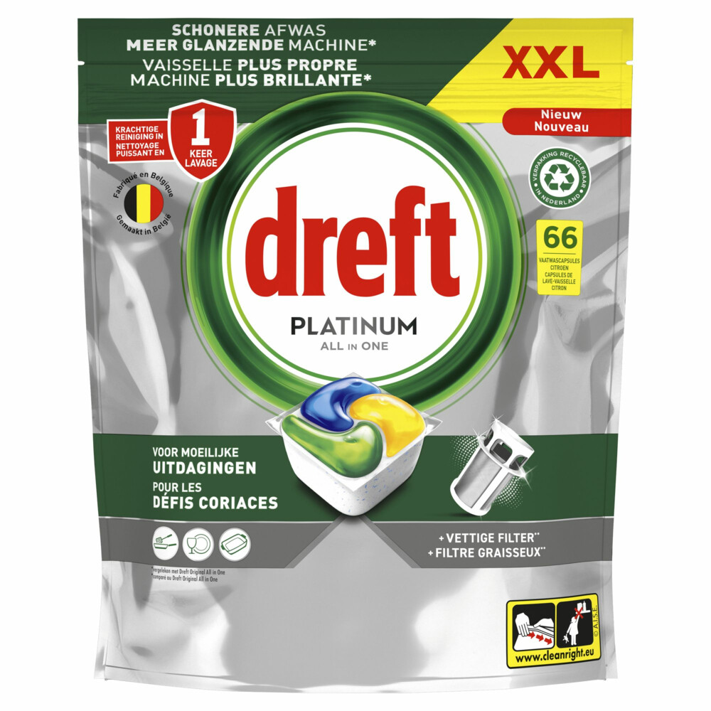 Dreft Platinum Lemon Tabs Lave-Vaisselle 66 Pièces