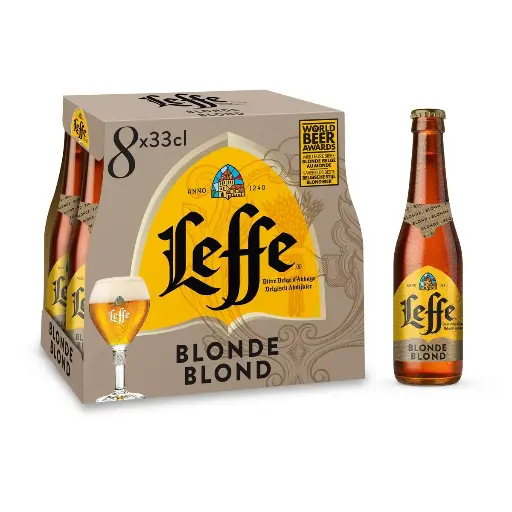 Leffe Blonde Bière Bouteille 8x33 Cl - Consigne Incluse