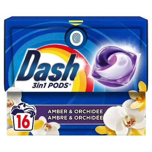 Dash 3en1 Ambre & Orchidée Lessive Pods 16 Pièces
